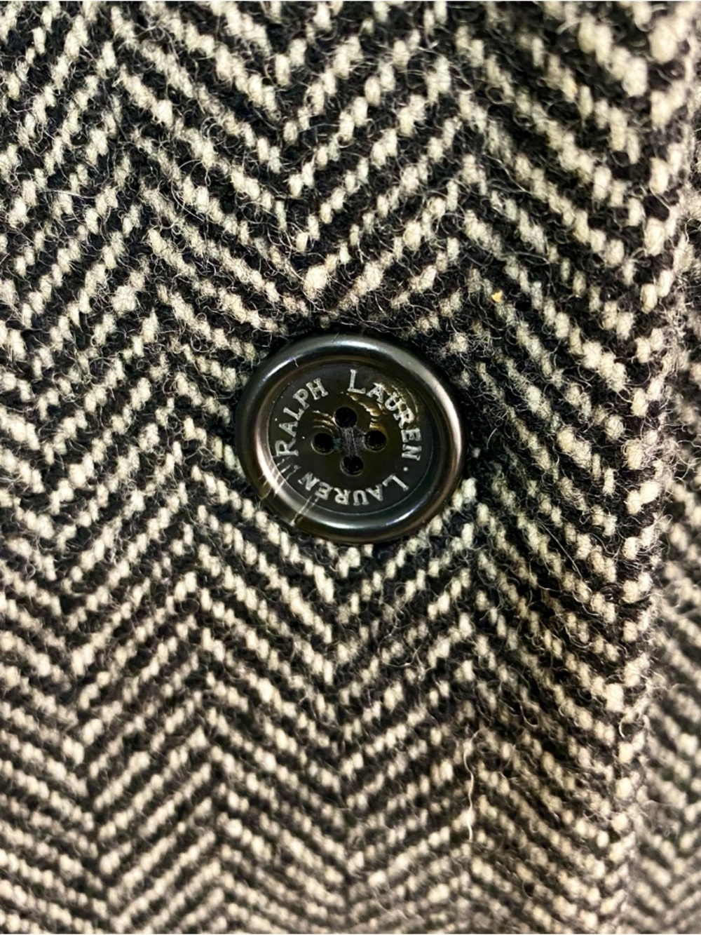 VTG 90s Lauren Ralph Lauren Herringbone Wool Blazer Jacket Y2K Black White Sz 8 - Picture 7 of 12